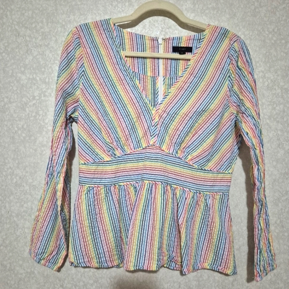 J. Crew Multicolor Wrap Peplum Blouse..Size:6